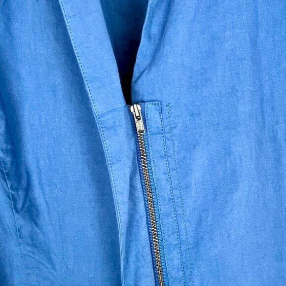 Eileen Fisher Organic Linen Blend Full Zip Lightweight Blazer Pockets Blue large - Picture 4 of 10